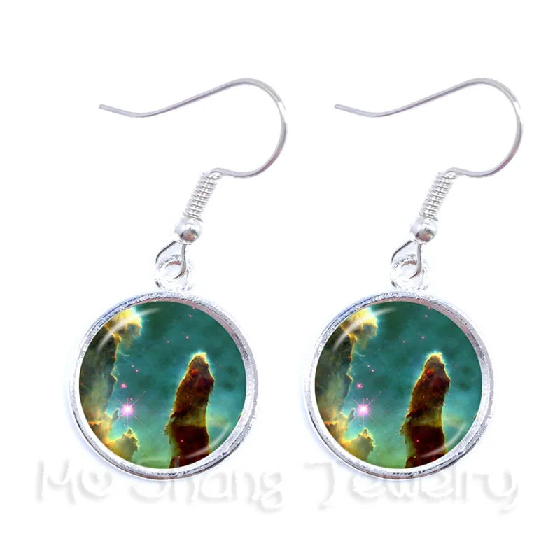 Galaxy And Star Pendant Nebula Glass Earrings Space Jewelry Planets Colorful Galaxy Star Spcace Women Jewelry