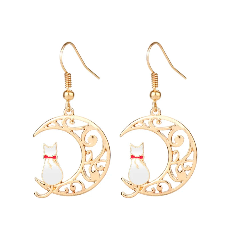 MQCHUN DIY Earrings Cute Anime Cartoon Moon Animal Cat Moon Earrings Gift For Girls Women Kawaii Magic Sakura Jewelry