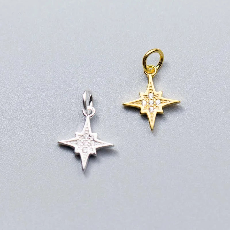 1pc/Lot 925 Sterling Silver Zircon Twinkle Star Charms 13x11mm Earrings Danglers Necklace Pendants DIY Jewelry Findings