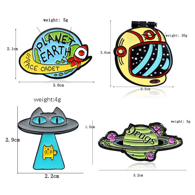 Space Ship Astronaut helmet Star Planet Surround "DRUGS" Earth Pins PLANET EARTH SPACE CADET Brooch Enamel Pins Badge Jewelry