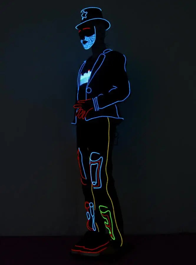 Tron legacy light suit Burning man LED costume Halloween Fiber optical outfit Light up clothing Disco DJ dance show clothes