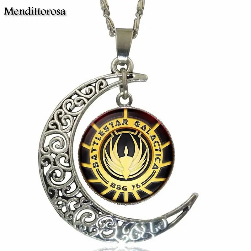For Girls Handmade Gift Battlestar Galactica Fashion Glass Cabochon Moon Pendant Necklace Choker Necklace Jewelry