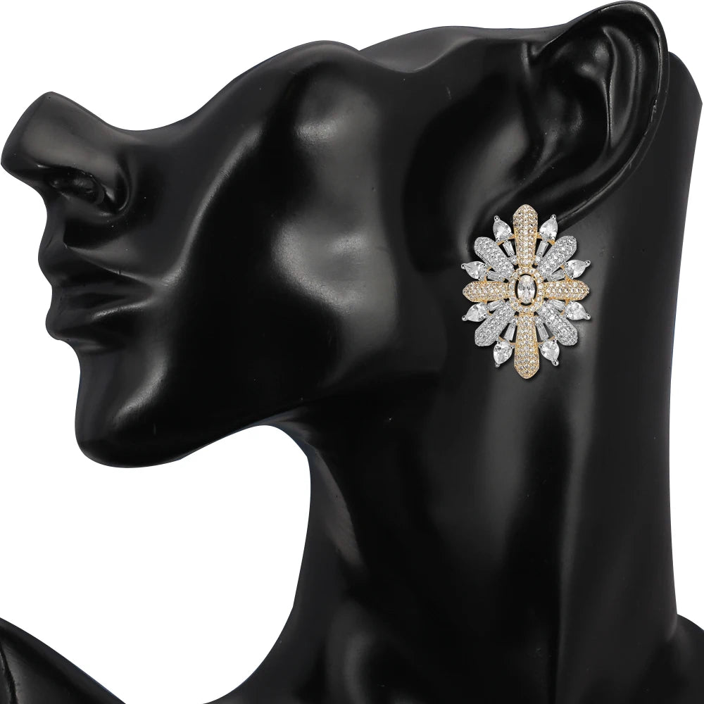 TIRIM Tendy Snowflake Dangle Stub Earrings for Women Luxury Sparking CZ Cubic Ziron Earing FashionFull Crystal Jewelry Gifts