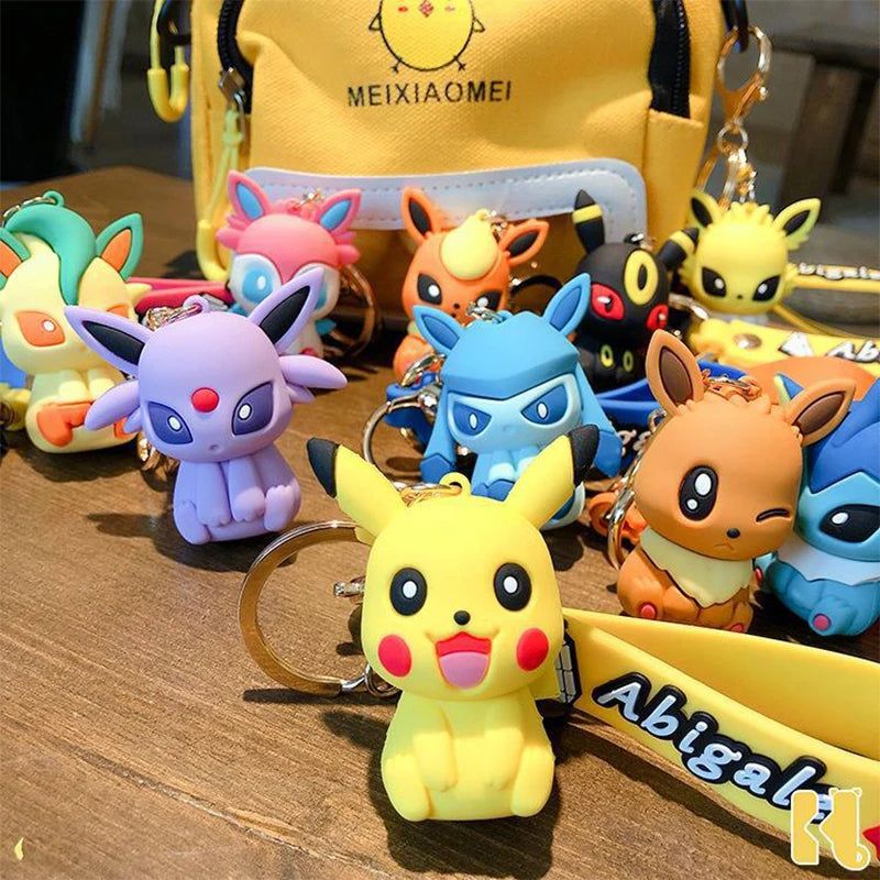 Pokemon 10 Different Style Eevee Family Keychains Anime Mini Figure Model Pendant Bag Best Children Christmas Birthday Toys Gift