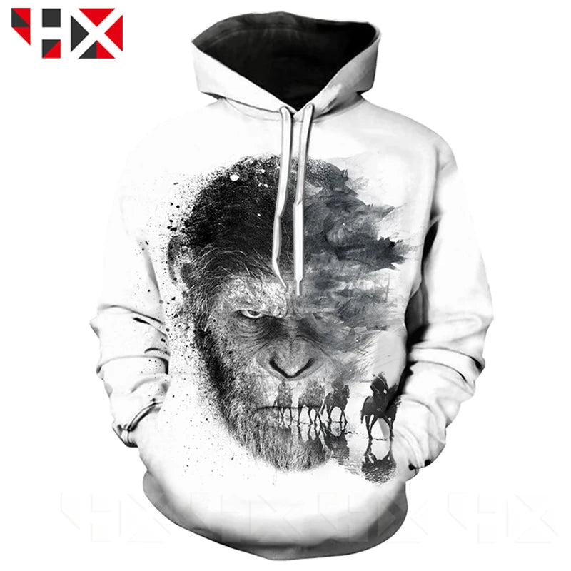 HX War for The Planet of Apes 3D Print Movie Harajuku Sweatshirt Hoodie Unisex Funny Gorilla Fashion Autumn Tops HX437