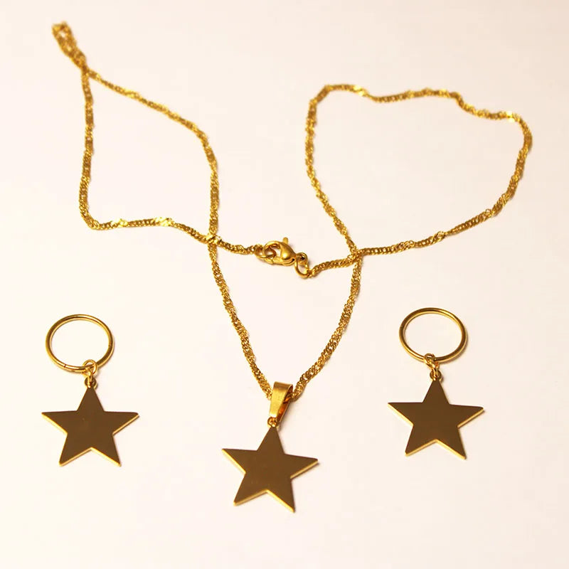 Star Pendant Necklaces Earrings Women Gold Color Stainless Steel Jewelry Gifts