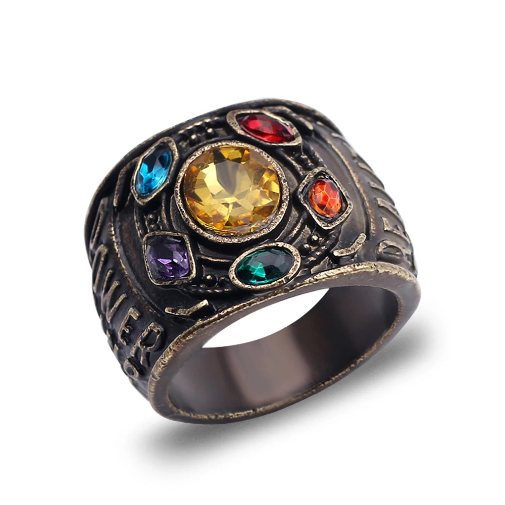Disney Marvel Avengers Thanos Infinity Gauntlet Rings Vintage Ring for Men Women Cosplay Rings Jewelry Crystal Prop