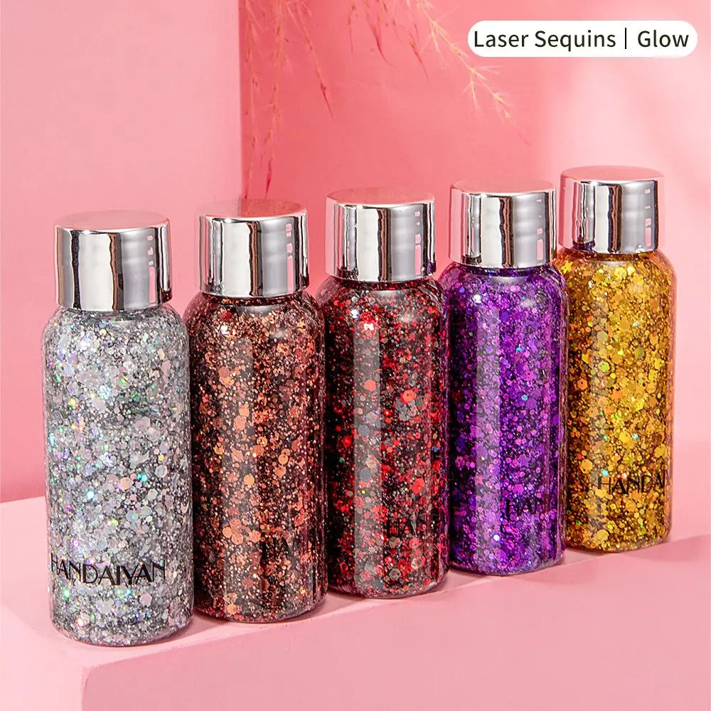 Cosmetic Chunky Body Glitter Primer Gel Glitter Face Body Gel Sequins Glow Powder Liquid Eye Shadow Lips Nails Hairs Makeup