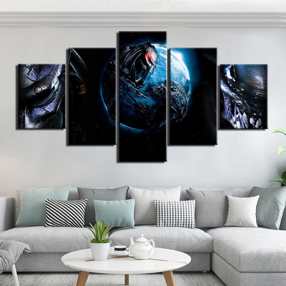 5 Panel Alien vs. Predator 2 Requiem Movie Canvas Posters Wall Art Pictures HD Print Paintings Home Decor Living Room Decoration