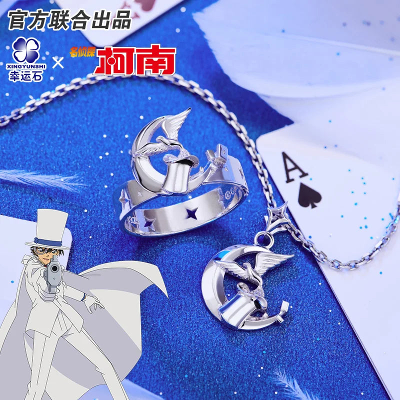 [Detective Conan]Kid Ring Pendant Silver 925 Sterling Cross Jewelry Necklace Anime Role kaitou kid Action Figure New Trendy Gift