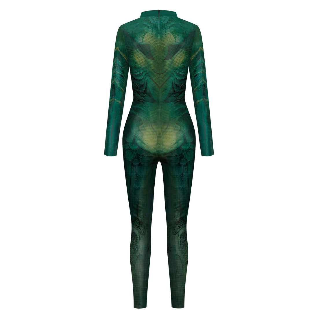 FCCEXIO Green Alien Print Holiday Party Seamless Bodysuit Women Fashion Sexy Stretch Casual Wear Cosplay Costume Jumpsuit