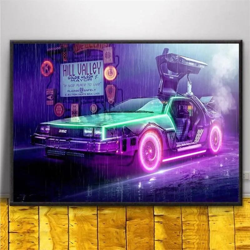Car DeLorean DMC Back to The Future Movie Poster Motivational Poster Wall Art Canvas Painting for Room Home Decor Unframed