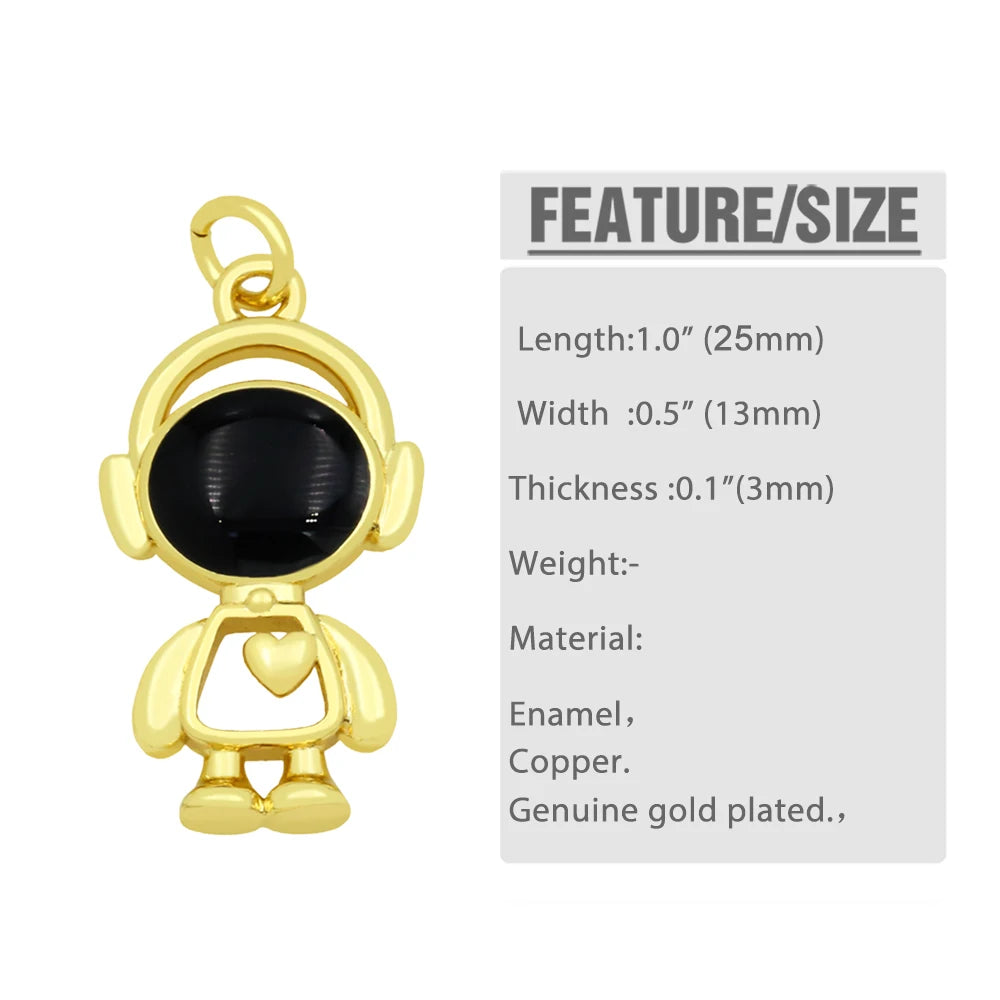 Clearance Kawaii Enamel Astronaut Pendants for Jewlery Making Gold Plated Cute Jewelry Findings pdta537