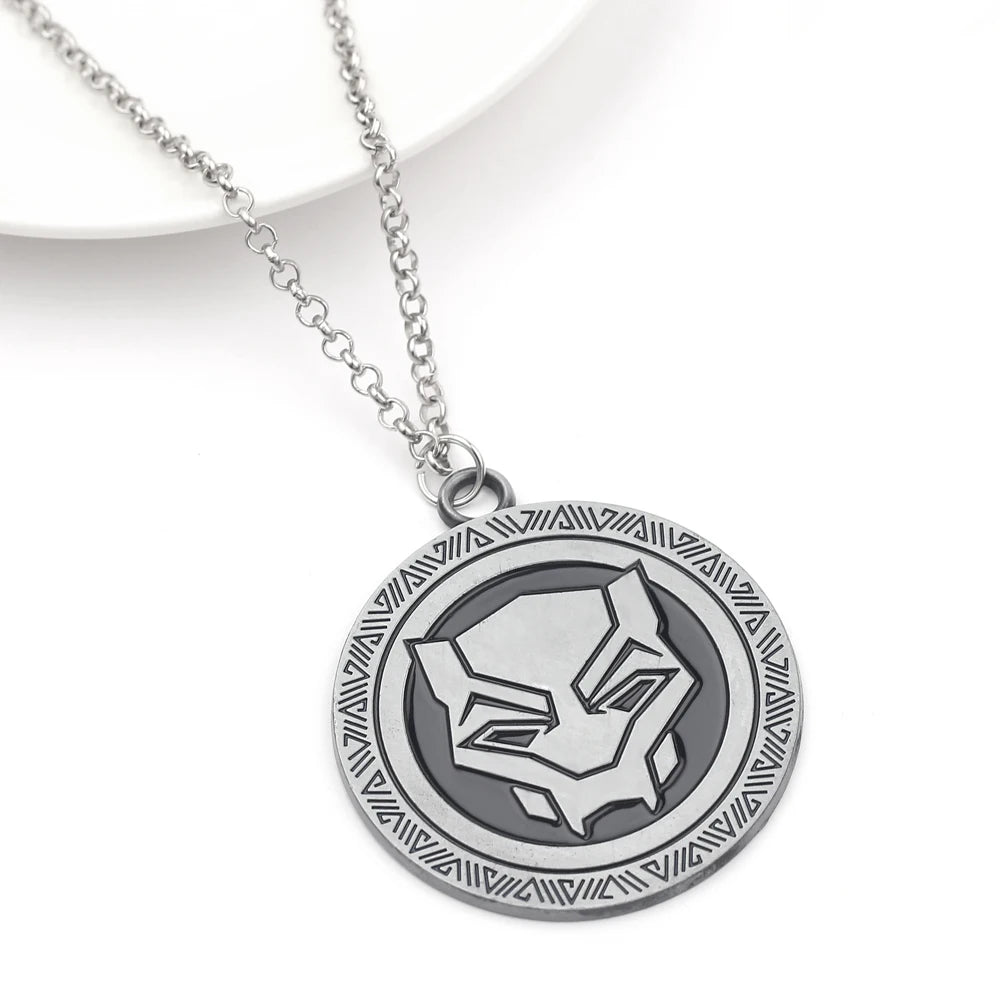 Marvel Movie Black Panther Movie Jewelry Necklace Retro Fashion For Men Round Enamel Necklace Jewelry Gift