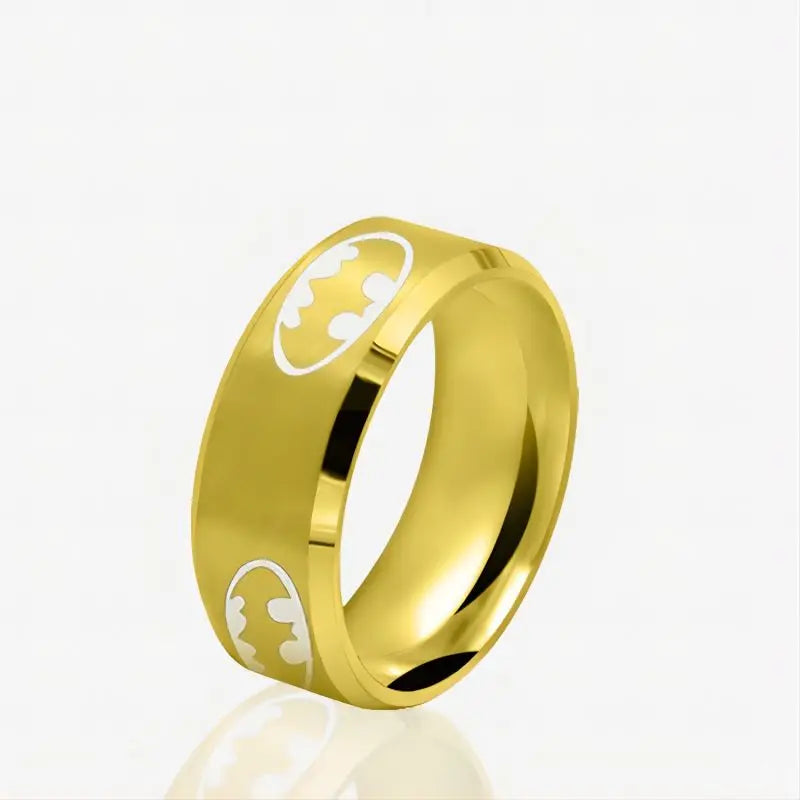 8mm Fashion Laser Logo Bat Rings Stainless Steel For Men Anti Stress Lucky Jewelry Gift Wholesale