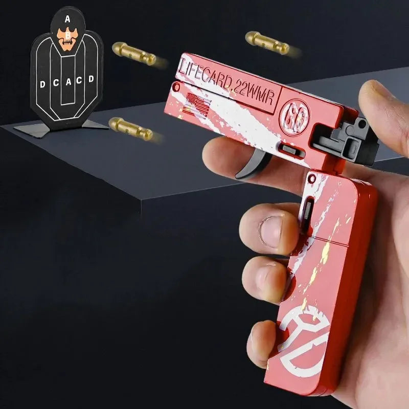 New LifeCard Alloy Soft Bullet Gun Folding Toy Pistol Shooting Model Adult Children Trendy Play Metal Card Gun Boy Toy Gift