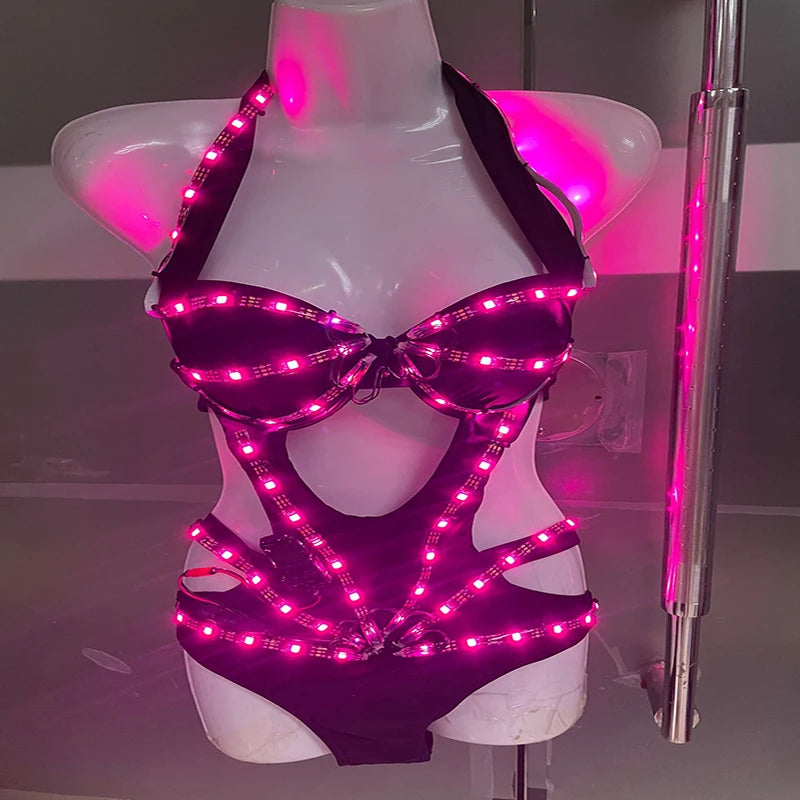 LED Female Warrior Suits Luminous Costume Suits Light Clothing Women Ballroom Dance Glowing Music Festival Bikini