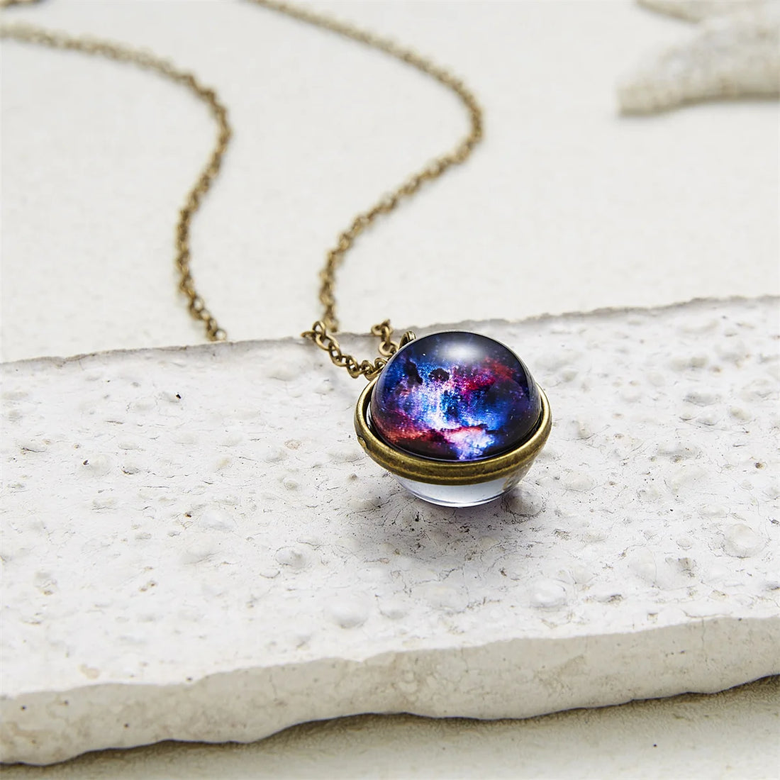 Solar System Universe Space Two-sided Glass Ball Pendant Necklace For Women Men Luminous Moon Sun Earth Planet Necklace Jewelry