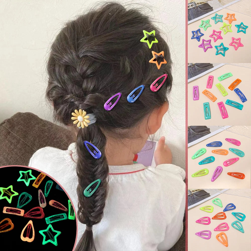 10pcs Luminous Hair Clips Cute Colorful Glow In Dark Star Heart Hairpin BB Snap Hairclip Barrette Y2K Girls Headwear Accessories