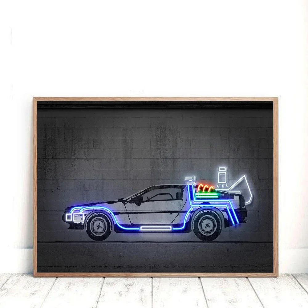 Vehicle Car Art Print Neon Posters Back To The Future Street Graffiti Wall Art Canvas Nursery Poster Boy Gifts Home Decoration