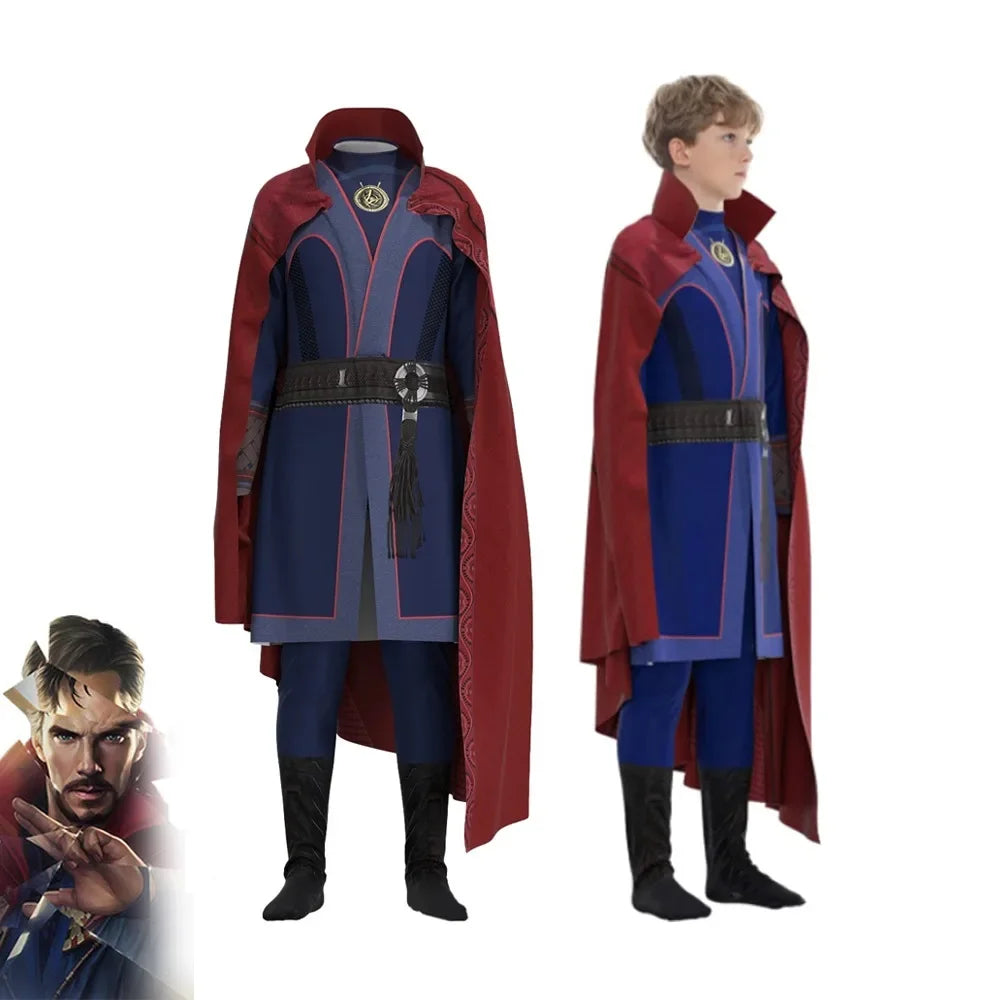 Superhero Doctor Strange Cosplay Carnival Costume Anime Red Cloak Robe Dress Up Party for Kids Adult