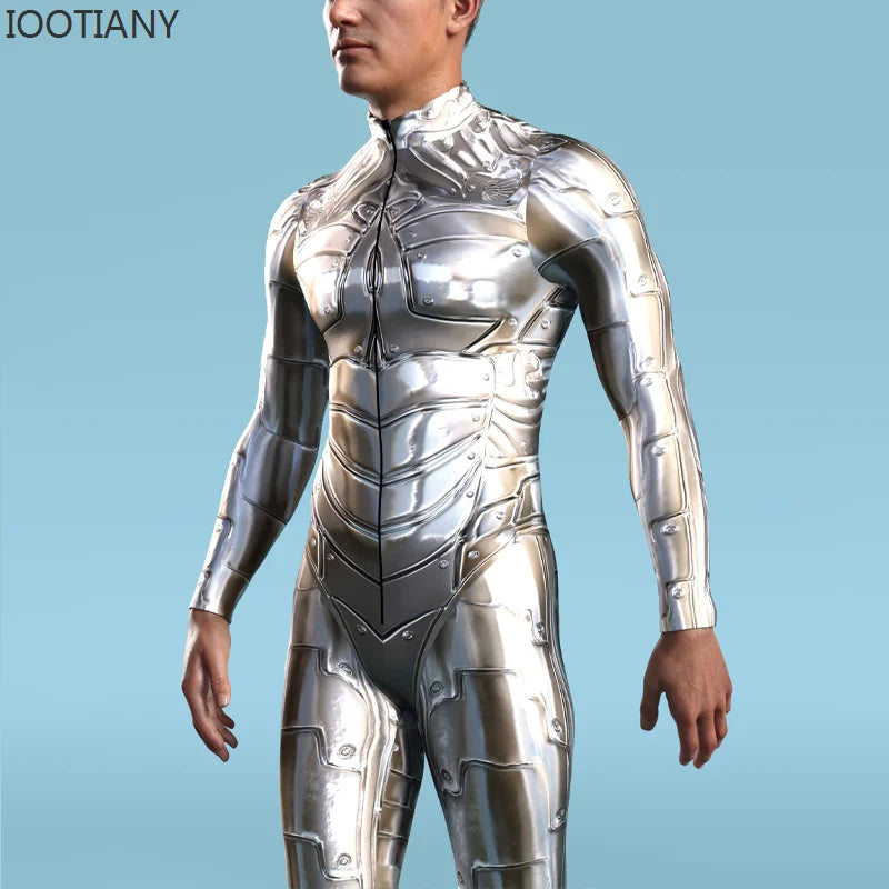 Silver Robot Bodysuit 3d Printing Steampunk Armor Jumpsuit Zentai Casual Cycling Clothing Party Cosplay Costume Carnival Romper