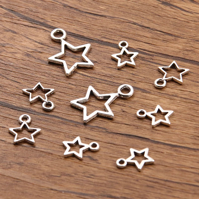 50PCS 4 Size Picture Color Hollow Big Small Star Charms Geometry Pendant Metal Alloy DIY Necklace Bracelet Earrings Marking