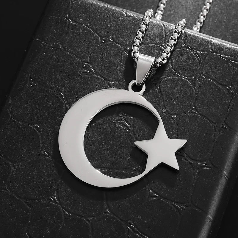 Stainless Steel Jewish Star and Moon Pendant Necklace Suitable for Men and Women Fashion Faith Trend Jewelry Gifts