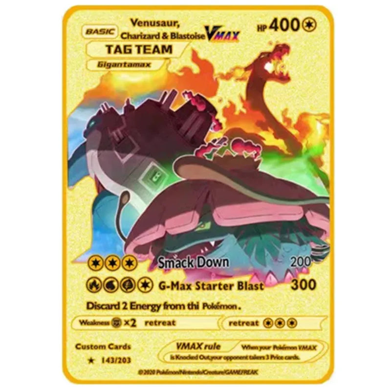 Pokemon English Metal Card Anime Pikachu Charizard Mewtwo Blastoise  Vmax Shiny Letters Game Collection Card Kids Toy Gifts