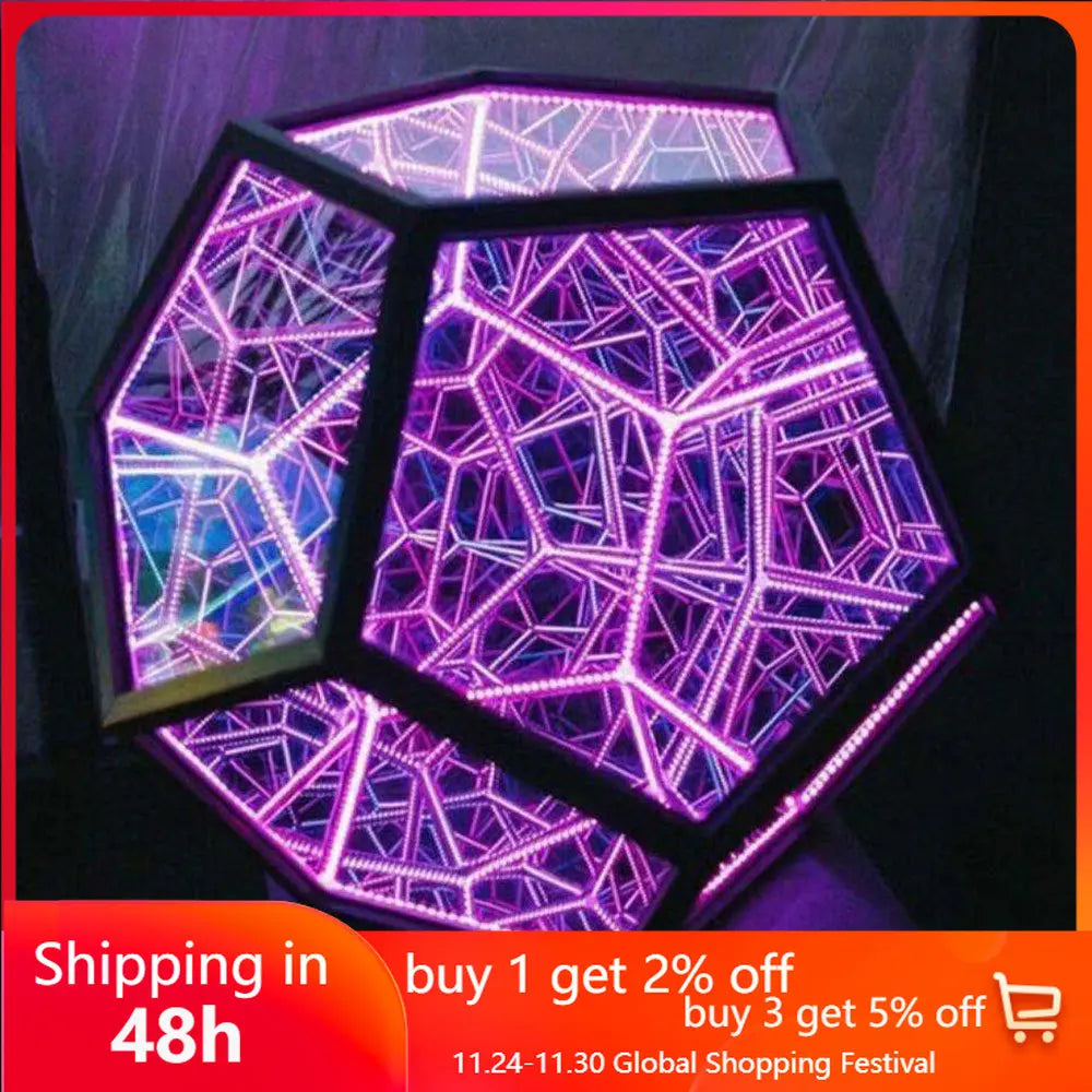 Christmas Decor Night Lights Creative Cool Infinite Dodecahedron Creative Cool Color Art Lights Dream Star Lights Festoon Gifts