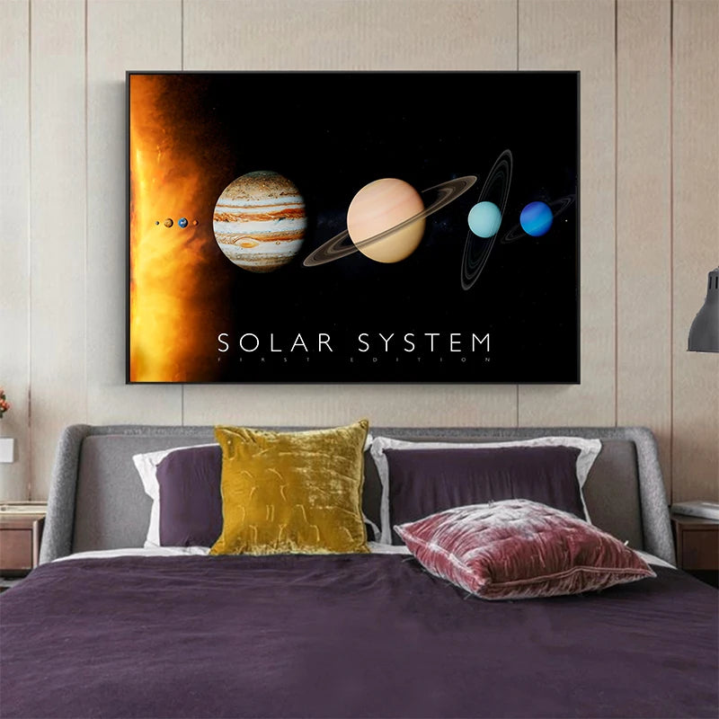 Solar System Canvas Painting Wall Art Planet Paintings Space Astronaut Posters Prints for Living Room Bedroom Home Decor