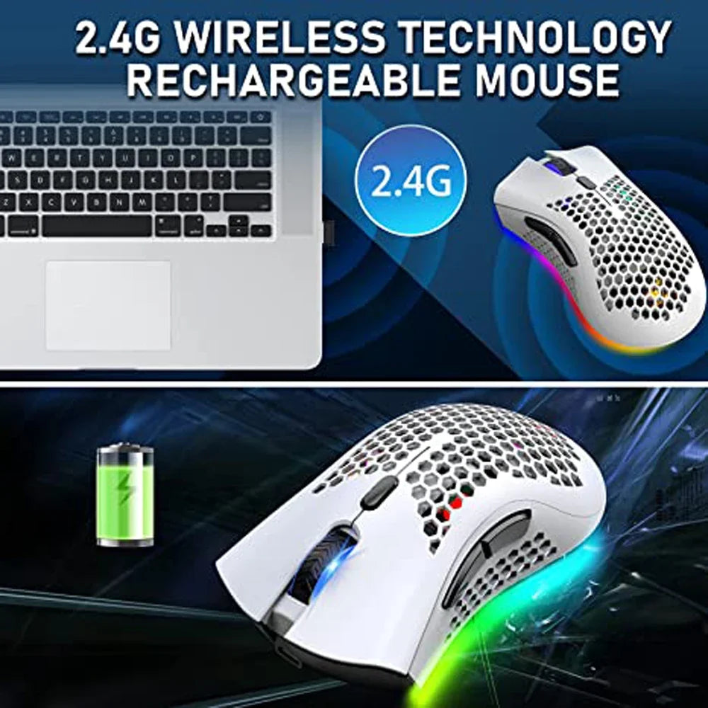 2.4G Wireless Mouse Lightweight Honeycomb Design Wireless Gaming Mouse RGB Backlight
