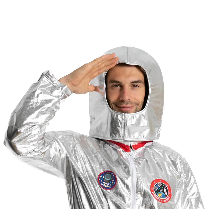 Adult Kids Silver Astronaut Helmet Cosplay Props Spaceman Headgear Accessory Halloween Performance Headwear Party Dress Up