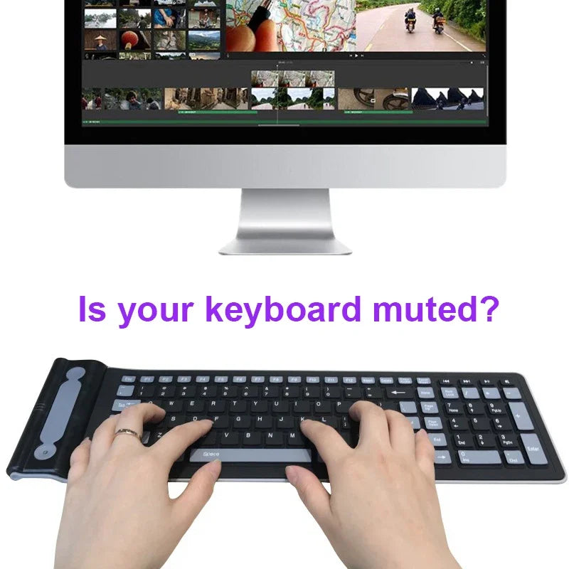 2.4G Wireless Keyboard Flexible Waterproof Resistant Soft Silicone Mini Mute Prevent Pollution for Windows Mac 107 Keys Keyboard