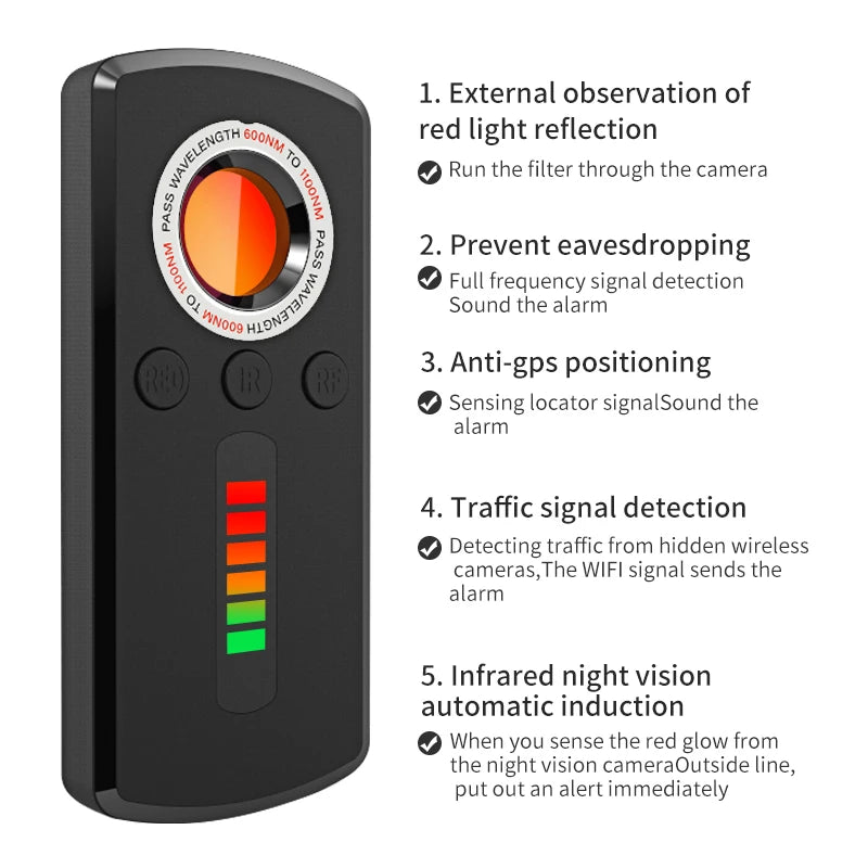 Hidden Camera Detector Anti Spy Gadget Professional Hunter Signal Infrared GPS Wiretapping Search Devices Security Protection
