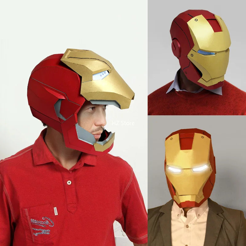 Marvel DIY Handmade Paper Mask Props Iron Man Helmet Without Light Wearable Headgear for Kids Birthday Christmas Gift(DIY Paper)