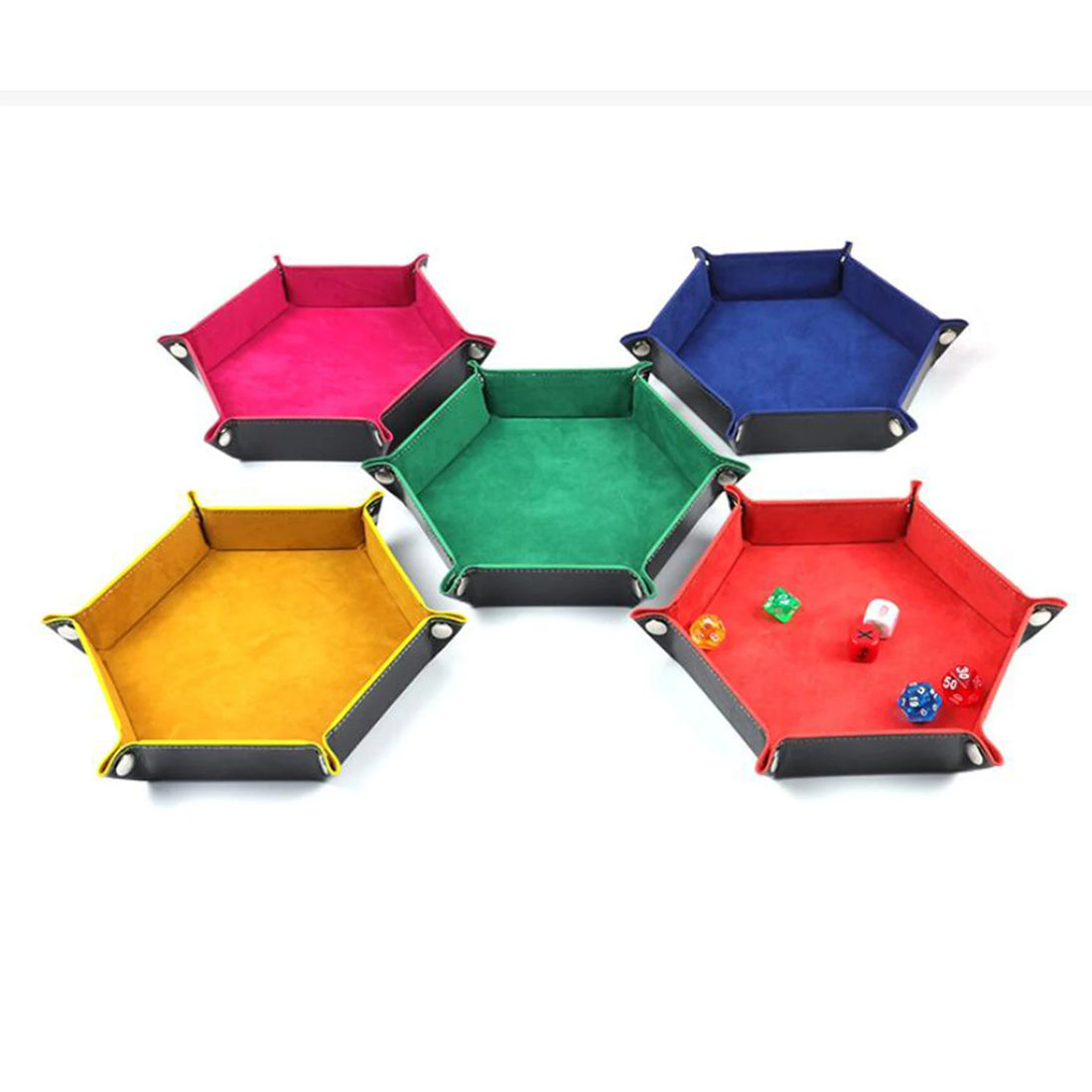 Foldable Dice Tray Holder Box PU Leather Folding Hexagon Coin Square Tray for RPG Role Playing Table Board Games