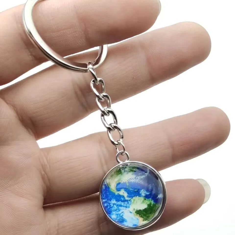 Glow In The Dark Solar System Planet Key Chain Nebula Luminous Key Ring Moon, Earth, Sun, Double-sided Glass Ball, Keychain Gift