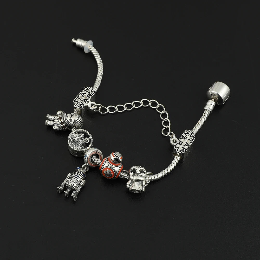 Star Wars Pendant Bracelet Vintage Silver Yoda R2-D2 Chewbacca C-3PO Charm Beads Bracelet Jewelry for Women Accessories Toy Gift