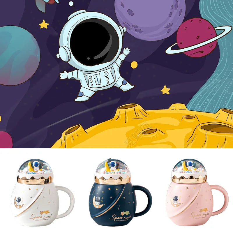 Cartoon Planet Mug Ceramic Cup with Micro Landscape Cover Astronaut Large Capacity Water Cup