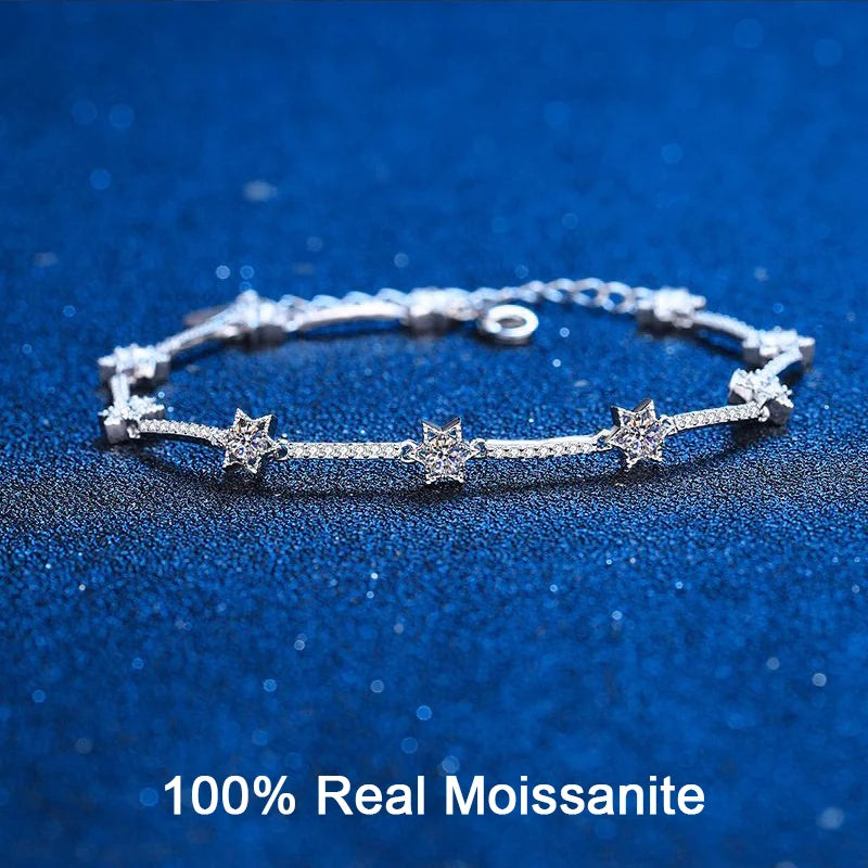 Real Moissanite Diamond Bracelet Platinum Plating 925 Sterling Silver Ten Stars Charms Bracelet Promise Gift For Women Jewelry