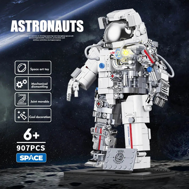 City MOC Mechanical Astronaut Model Mini Size Building Blocks DIY Assembly Spaceman With Lights Bricks Toys For Children Gifts