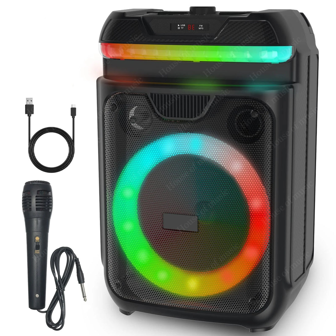 ZQS8139 Active LED Light Wireless Super Bass Stage Party Karaoke Speakers Outdoor Portable Bluetooth Loudspeaker With Wired Mic