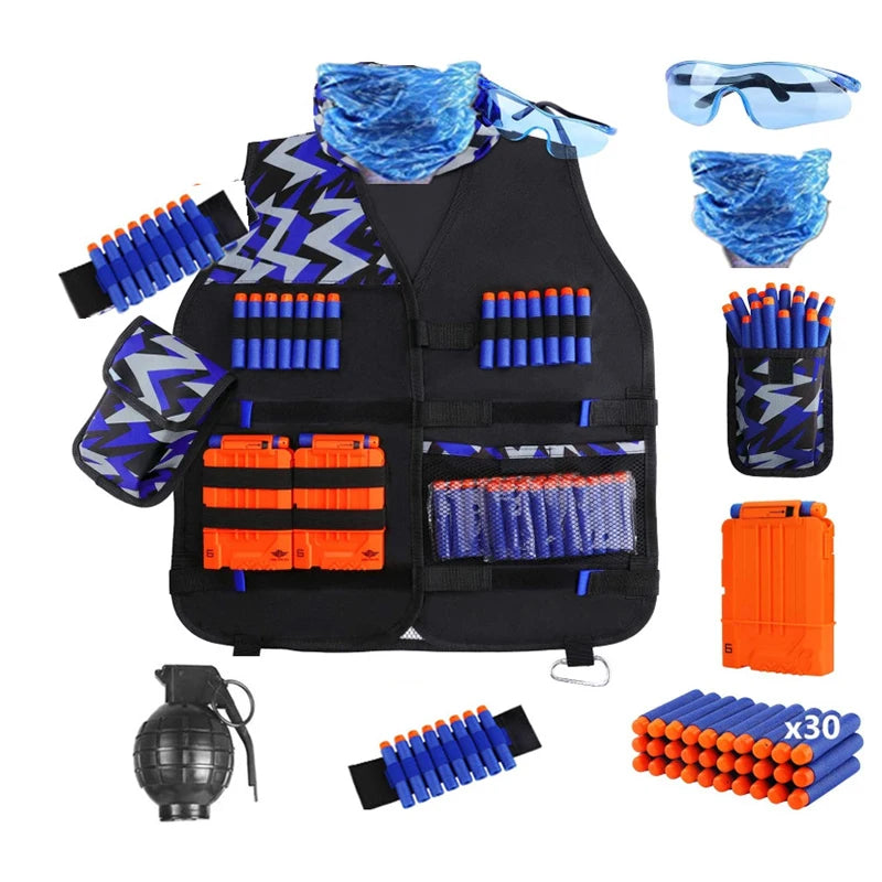 Kids Tactical Vest Kit for Nerf Guns N-Strike Elite Series with Refill Darts Dart Pouch, Reload Clip Tactical Mask Wrist Band