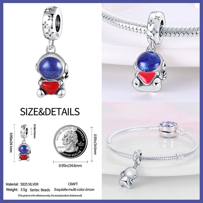 925 Sterling Silver New in Stars Moon Astronaut Charm Beads Fits Pandora Original Bracelet Women Pendant Bead DIY Jewelry Gift
