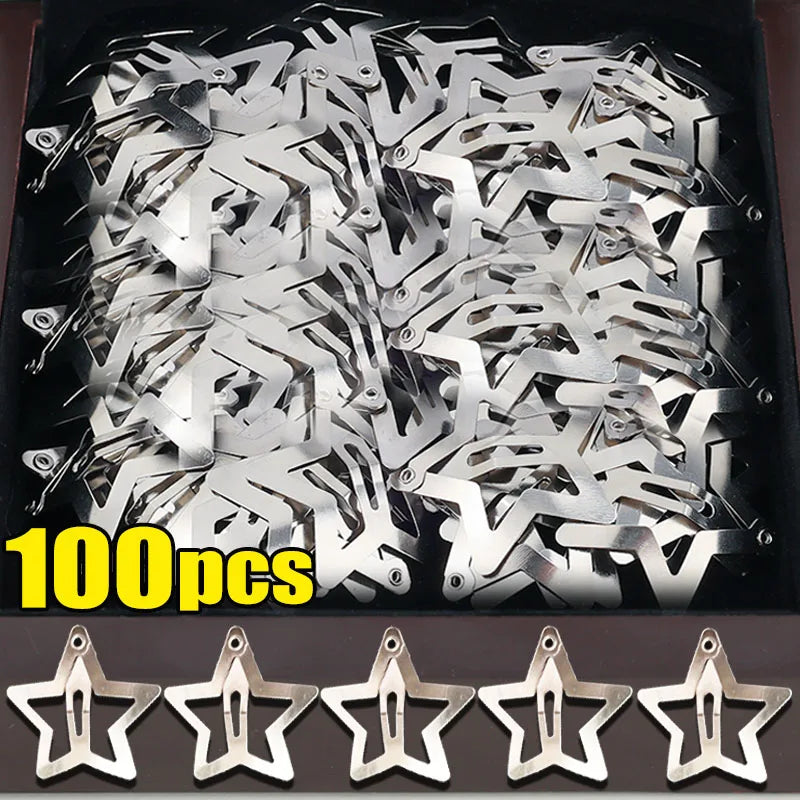 100/2Pcs Y2K Silver Star Hair Clips for Girls Filigree Star Metal Snap Clip Hairpins Barrettes Hair Jewelry Nickle Bobby Pin