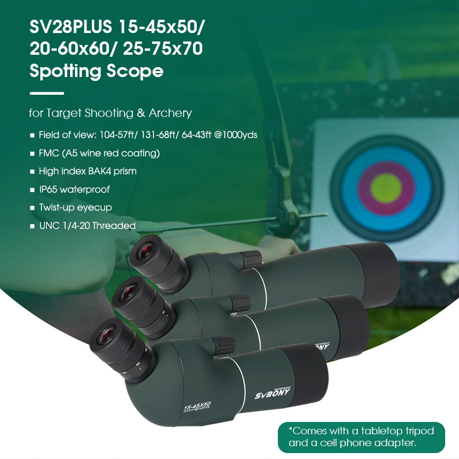 SVBONY SV28 PLUS Telescope 50/60/70 Spotting Scope Monoculars Bak4 FMC Waterproof With Tripod for Shooting camping equipment