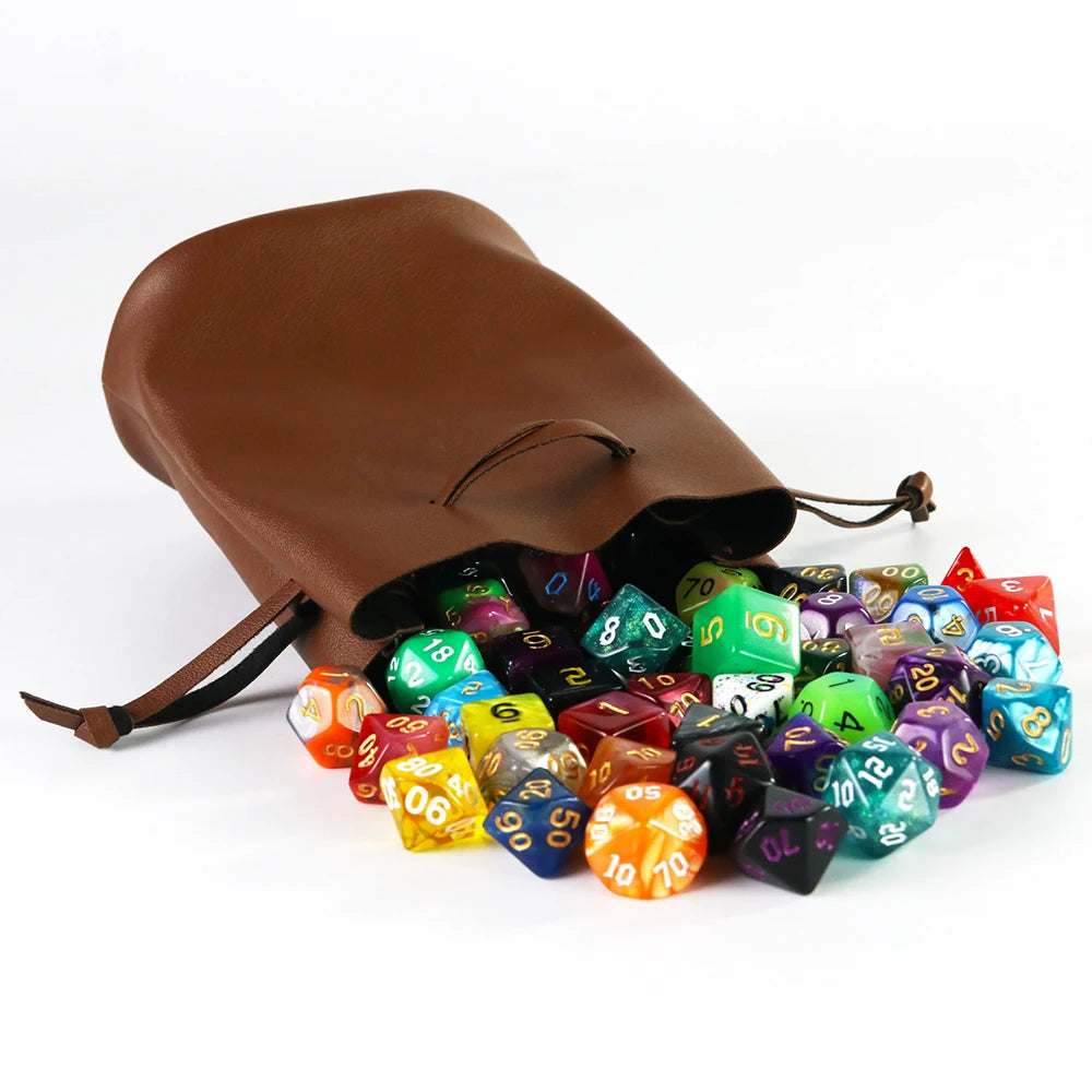 PU Leather Bag Round Bottom Drawstring Pouch for Roleplaying Gift Coin Purse Dice Storage Bags Board Games Bag