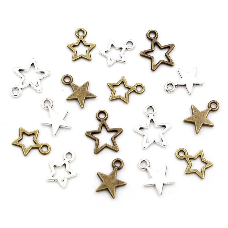 100pcs Small Star Charms Pendant Bronze Antique Silver Color Zinc Alloy DIY Jewelry Making Accessories for Bracelet Necklace