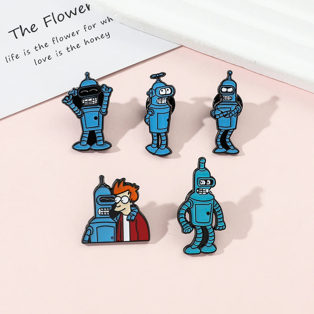 Classic Comedy Futurama Brooch Creative Robot Bender Lapel Pin Kawaii Collection Badge for Clothes Hat Backpack Accessory Gifts